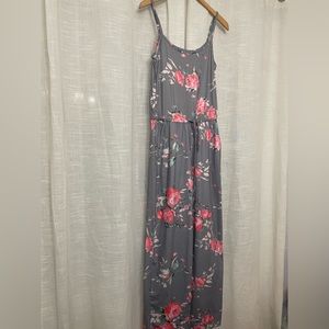 Grey Floral Spaghetti Strap Jumpsuit